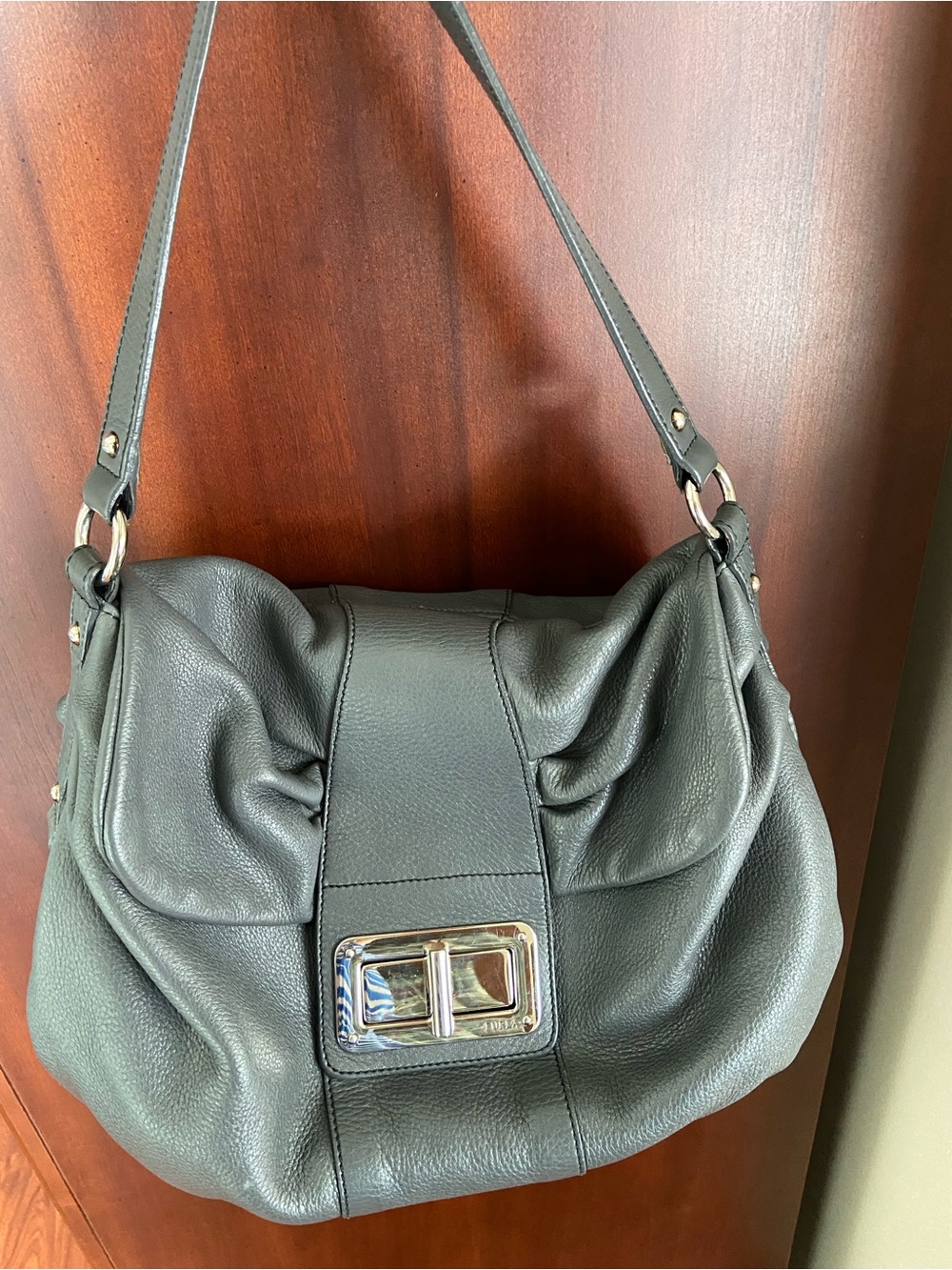 Furla Genuine Italian Dark Gray Leather Handbag